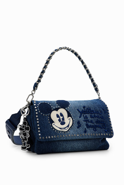 Shop Desigual M Mickey Mouse Denim Crossbody Bag In Blue