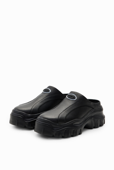 Shop Desigual Chunky Leather Clogs In Black