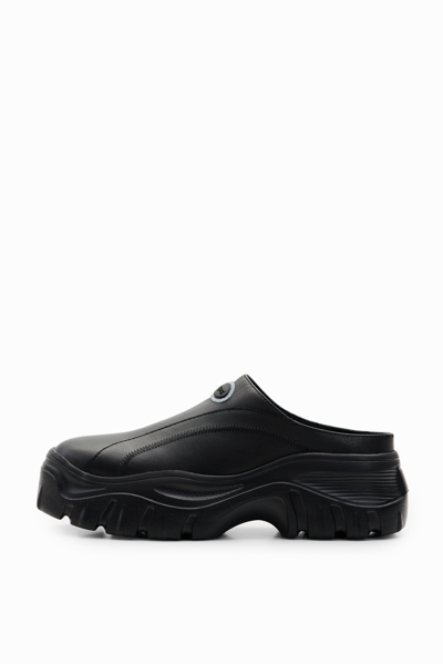 Shop Desigual Chunky Leather Clogs In Black