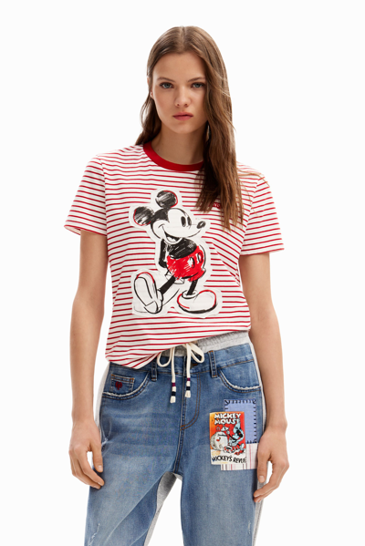 Shop Desigual Striped Mickey Mouse T-shirt In Red