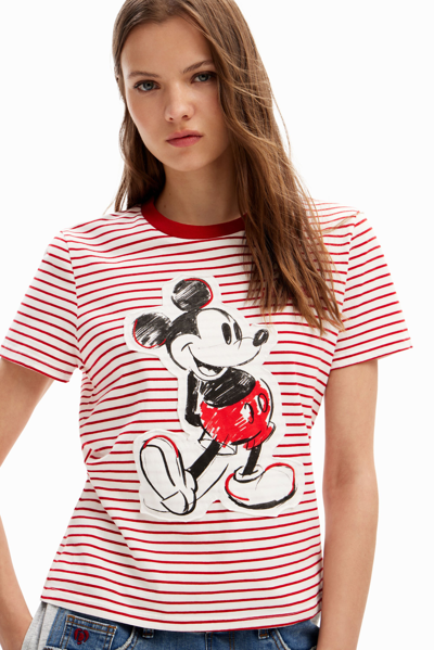 Shop Desigual Striped Mickey Mouse T-shirt In Red