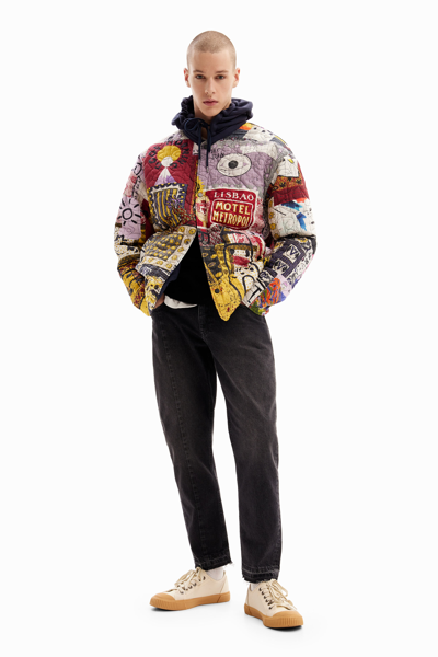 Shop Desigual Reversible Patchwork Quilted Jacket In Material Finishes