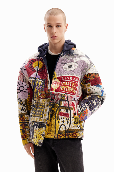 Shop Desigual Reversible Patchwork Quilted Jacket In Material Finishes