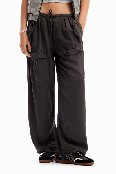 Shop Desigual Wide-leg Cargo Trousers In Black