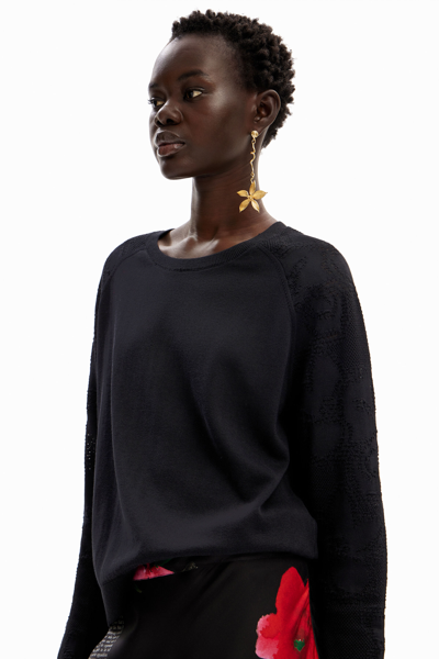 Desigual Textured Floral Pullover In Black