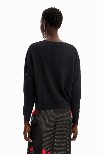 Desigual Textured Floral Pullover In Black