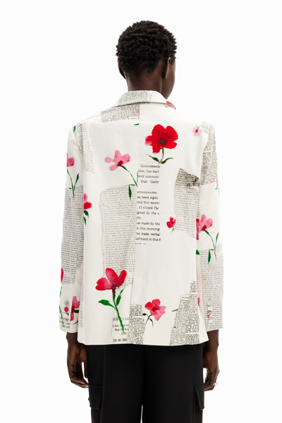 Shop Desigual Straight Floral Text Blazer In White
