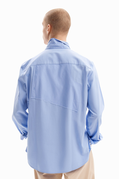 Shop Desigual Patchwork Poplin Shirt In Blue