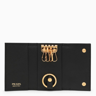 Shop Prada Black Saffiano Key Ring With Logo Women