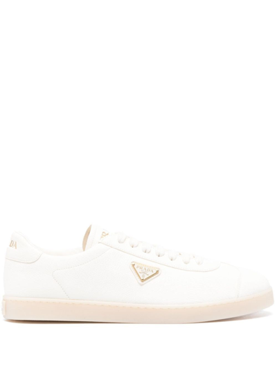 Shop Prada Men Leather Sneakers In White