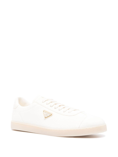 Shop Prada Men Leather Sneakers In White