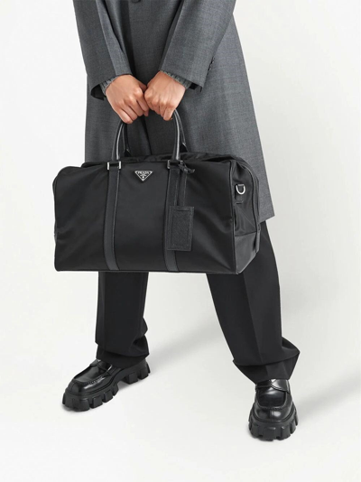 Shop Prada Men Re-nylon And Saffiano Leather Duffel Bag In Black