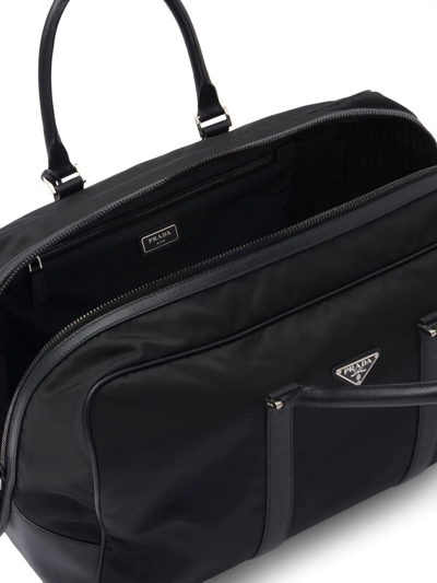 Shop Prada Men Re-nylon And Saffiano Leather Duffel Bag In Black