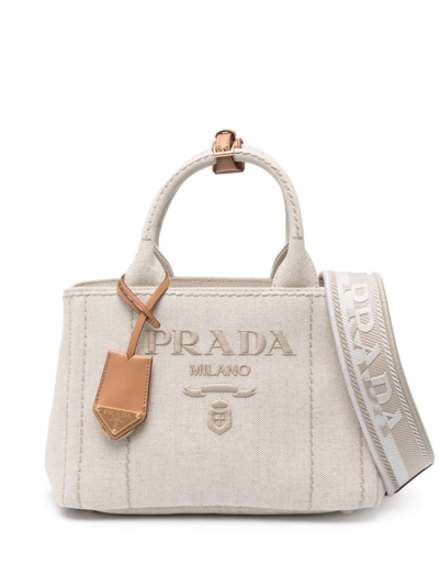 Shop Prada Women Canvas Handbag In White