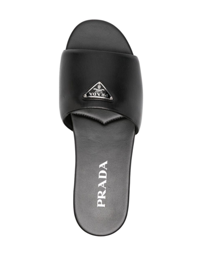 Shop Prada Women Leather Slides In Black