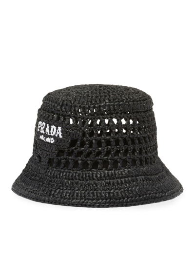 Shop Prada Women Woven Fabric Bucket Hat In Black
