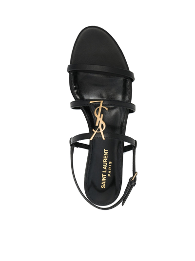 Shop Saint Laurent Women Cassandra Monogram Flat Sandals In Black