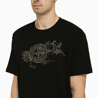 Shop Stone Island Black T-shirt With Stamp One Logo Print Men