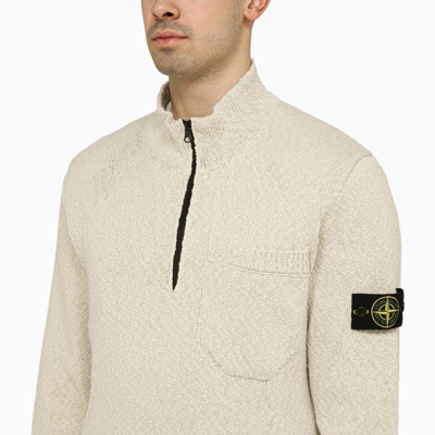 Shop Stone Island Ivory Cotton And Linen Turtleneck Pullover Men In Multicolor