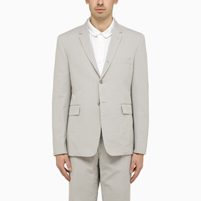 Shop Thom Browne Light Grey Single-breasted Pinstripe Jacket Men In Gray