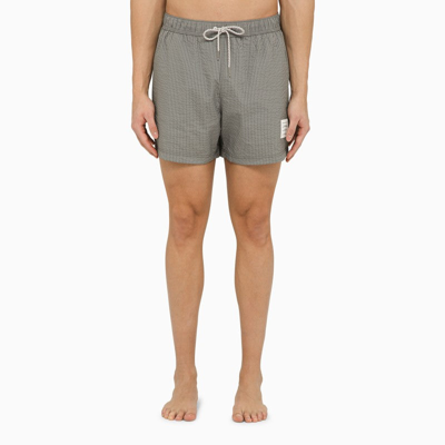 Shop Thom Browne Med Grey Striped Swim Shorts Men In Gray