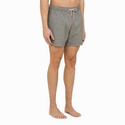 Shop Thom Browne Med Grey Striped Swim Shorts Men In Gray