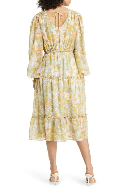 Shop Rachel Parcell Floral Long Sleeve Chiffon Midi Dress In Daisy Floral