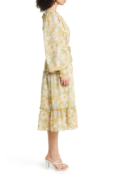 Shop Rachel Parcell Floral Long Sleeve Chiffon Midi Dress In Daisy Floral