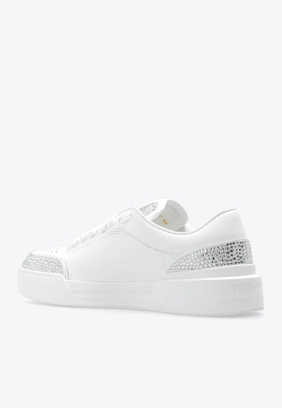 Shop Dolce & Gabbana Crystal-embellished Logo Sneakers In Leather In White
