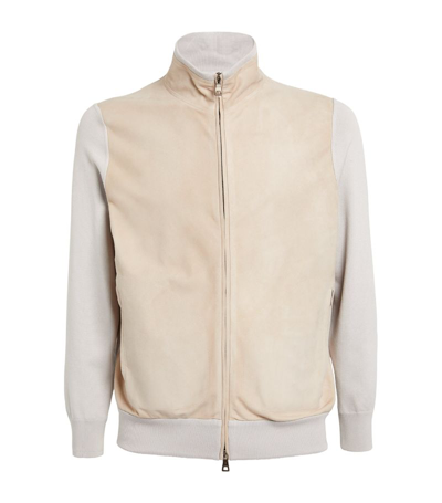 Shop Fioroni Cashmere Suede-front Bomber Jacket In White