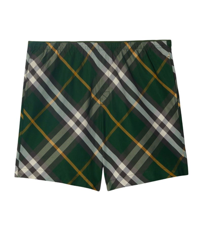 Shop Burberry Check Print Swim Shorts In Green