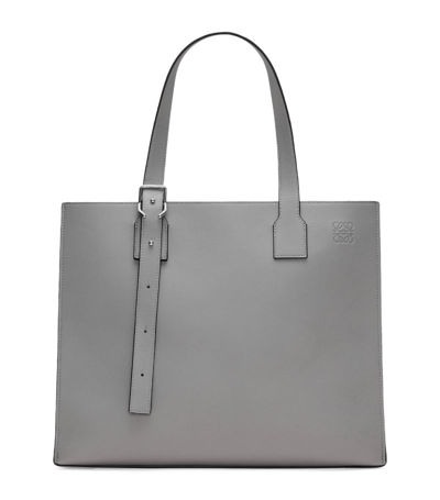 Shop Loewe Leather Buckle Tote Bag In Grey