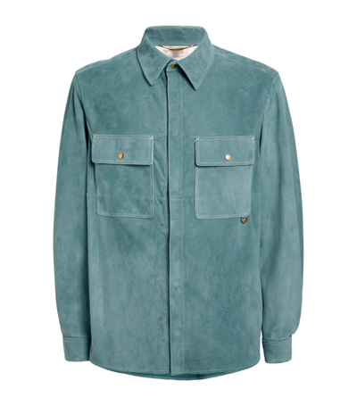 Shop Agnona Suede Collared Shirt In Blue