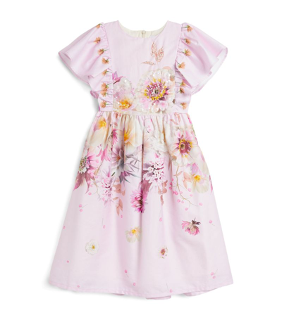 Shop Eirene Floral Print Sequin Dress (2-15 Years) In Purple