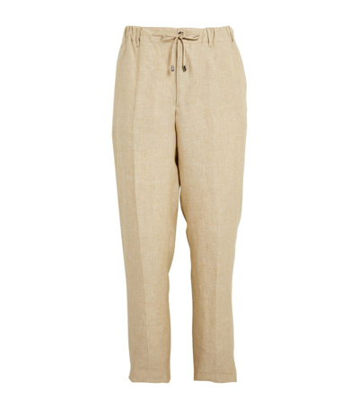 Shop Fioroni Cashmere Linen Drawstring Trousers In Beige