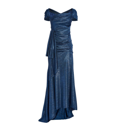 Shop Talbot Runhof Square-neck Draped Maxi Dress In Blue