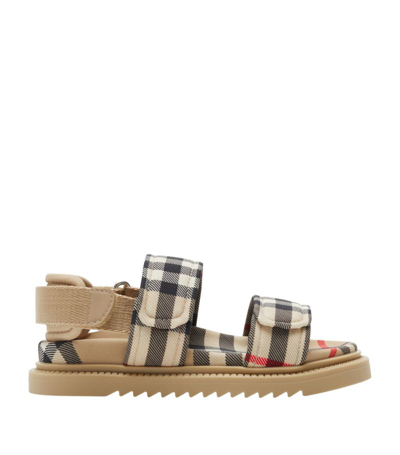 Shop Burberry Kids Woven Check Sandals In Neutrals