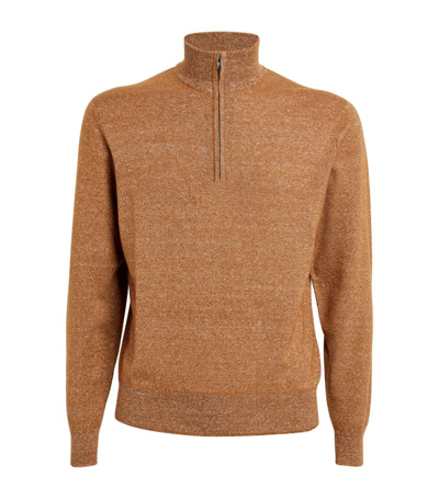 Shop Fioroni Cashmere Quarter-zip Melange Sweater In Brown