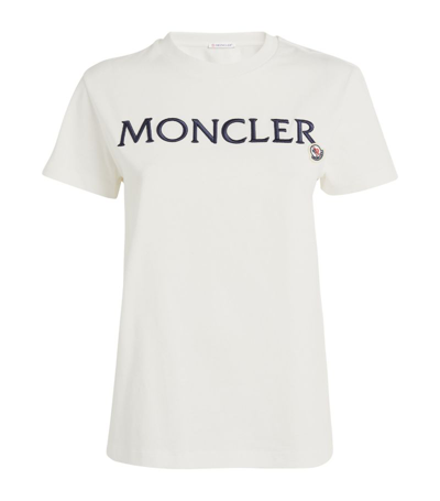 Shop Moncler Embroidered Logo T-shirt In White