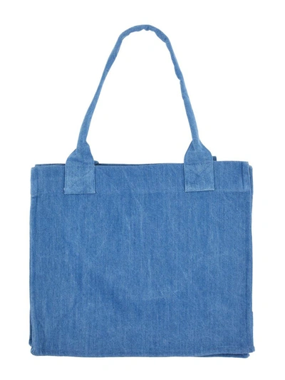 Shop Ganni Denim Tote Bag With Logo