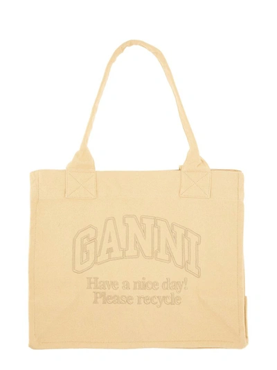 Shop Ganni Large Tote Bag In Beige