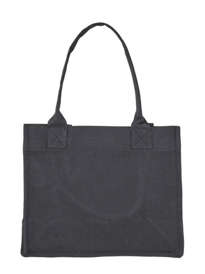 Shop Ganni Large Tote Bag With Logo In Charcoal