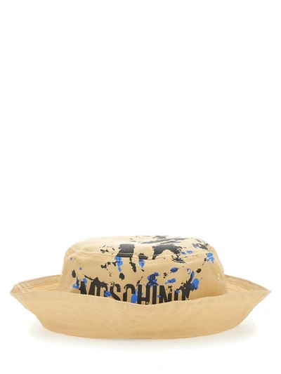 Shop Moschino Bucket Hat With Logo In Beige