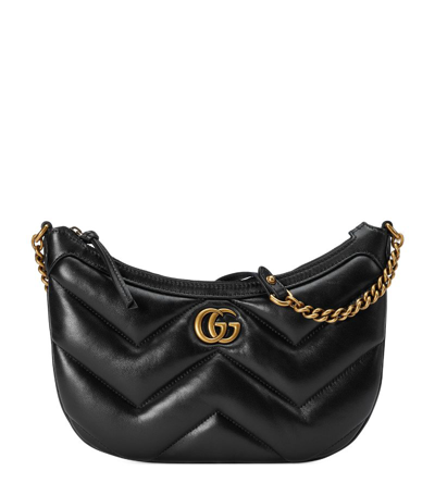 Shop Gucci Small Leather Gg Marmont Shoulder Bag In Black