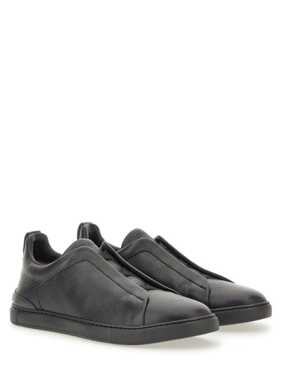 Shop Zegna Low Top Sneaker With Triple Stitch In White
