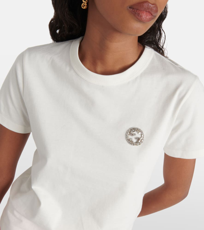 Gucci Cotton T-shirt With Gg Interlocking In Weiss