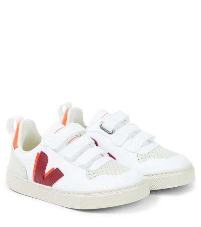 Shop Veja V-10 Leather And Suede Sneakers In Multicoloured
