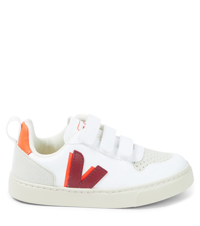 Shop Veja V-10 Leather And Suede Sneakers In Multicoloured