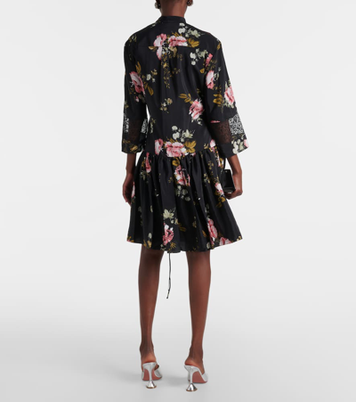 Shop Erdem Floral Silk Crêpe De Chine Minidress In Black