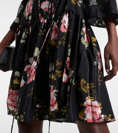 Shop Erdem Floral Silk Crêpe De Chine Minidress In Black